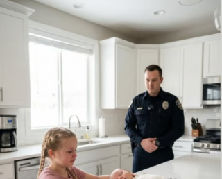 The Call A Child Was Never Supposed To Make  The dispatcher had been doing this work long enough to think she had heard every kind of fear a human voice could carry, because there were nights when callers screamed, afternoons when they cursed, mornings when they spoke so calmly you could tell their mind had slipped into a strange quiet just to keep from breaking, yet on a cold October day, as the wind rattled a thin window somewhere on the other end of the line, a small voice arrived that made her fingers stop above the keyboard as if the keys had turned to ice.  “My baby is fading,” the child whispered, and then the whisper cracked into a sob she tried to swallow, as though she believed even the sound of crying might use up time she could not afford.  The dispatcher softened her voice the way she always did when the caller was little, because softness sometimes gave people room to breathe, and breathing sometimes gave them enough steadiness to answer.     “Honey, tell me your name.”  “Juniper,” the girl said, and her breath hitched like she was running even though she was standing still, “but everyone calls me Juni.”  “Okay, Juni. How old are you?”     “Seven.”  There was a pause, and behind the pause came a thin, strained sound that could only be an infant’s cry, but it was so weak that it sounded like the cry was traveling through cloth and distance and exhaustion.  “Whose baby is it, sweetheart?” the dispatcher asked, keeping her tone gentle while her other hand already moved toward the send button.     Juni answered as if the truth was obvious and heavy at the same time.  “Mine,” she said, and then hurried on, panicked by her own honesty, “I mean—he’s my brother, but I take care of him, and he’s getting lighter every day, and he won’t drink, and I don’t know what else to do.”  The call went out within seconds, because even in a small town, even on a quiet street, that kind of sentence moved faster than any siren.    A Door That Wouldn’t Open  Officer Owen Kincaid was two blocks away when the radio came alive, and he was the kind of man who did not startle easily after twenty years on the job, yet something about the dispatcher’s clipped urgency tightened his chest, because it was one thing to respond to a car wreck or a bar fight and another thing entirely to respond to a child trying to sound brave while asking strangers to save someone she loved.  He turned onto Alder Lane and saw the house before he saw the number, because the place looked tired in the way old wood looked tired, with paint that had given up in patches and a front step that sagged slightly toward the ground, and still, everything outside was calm enough to be suspicious.  Owen climbed the steps, knocked hard, waited, then knocked again and called out.  “Police department. Open the door.”  For a moment, there was only the faintest sound of a baby, and then a small voice floated through the wood, shaking as if it might break apart.  “I can’t,” the girl said, “I can’t leave him.”  Owen tried one more time, because he had learned that fear sometimes made people freeze and freezing sometimes looked like defiance.  “Juni, it’s Officer Kincaid. I’m here to help you. Open up.”  “I can’t let go,” she said, and that was the part that told him this was not a child being difficult, this was a child holding on to the only lifeline she believed existed.  Training took over, because training was what you used when your heart wanted to do something reckless, so he stepped back, braced himself, and shouldered the door until the old lock surrendered with a dull crack.  The Living Room Light  The air inside smelled like stale heat and dish soap and something else that might have been watered-down formula, and the living room was dim except for a small lamp glowing in the corner like a tired moon, and there, on a worn carpet that had flattened into paths from years of footsteps, sat a little girl with tangled dark hair and an oversized T-shirt slipping off one shoulder, her knees pulled up as if she was trying to become smaller, as if shrinking might make the problem easier to carry.  In her arms was a baby.  Owen had held infants before, plenty of them, and he knew what four months usually looked like in the weight of a body and the roundness of cheeks, yet this child’s face seemed too narrow, his limbs too thin, his skin so pale that the faint blue of veins showed through, and when he cried it was not the strong protest of a well-fed baby but a fragile, strained sound that made Owen’s throat tighten.  The girl was crying too, not loudly, but in the steady, exhausted way of someone who had been crying for a long time and ran out of energy before she ran out of fear, and she kept pressing a damp cloth to the baby’s lips as if she could coax life back into him through patience alone.  “Please,” she whispered to the baby, “please drink, please, please.”  Owen lowered himself to the floor slowly so he would not scare her, and he spoke the way you speak when you want your voice to be a hand held out in the dark.  “Hi, sweetheart. I’m Owen. You called for help, and you did the right thing.”  The girl blinked at him through wet lashes, as if she was trying to decide whether adults still knew how to mean what they said.  “He’s Rowan,” she managed, shifting the baby carefully, “and he’s my brother, but I watch him when Mom is sleeping, because Mom’s always tired.”  Owen’s eyes moved across the room without looking away from her for too long, because he saw empty bottles lined up near the sink, some filled with water, some with a thin, pale liquid, and on the floor near the couch lay an old phone with a video paused on the screen, the title big enough for him to read: “How to feed a baby when you don’t have help.”  A seven-year-old had been teaching herself how to be a parent.  “Where is your mom right now?” Owen asked gently.  Juni lifted her chin toward a hallway that looked darker than the living room, as if the shadows had gathered there.  “In her room,” she said, swallowing hard, “she said she just needed a nap, but it’s been a long time, and I didn’t want to bother her, and I tried, I really tried, but he keeps getting lighter.”  The Room At The End Of The Hall  Owen radioed for an ambulance first, because the baby’s breathing looked shallow and his little chest rose as if every breath required work, and then he asked Juni a question that felt both necessary and impossible.  “Can I hold Rowan for a minute, just so I can help him?”  She hesitated, because she had been the only one holding him together for days, and letting go probably felt like stepping off the edge of a cliff, but finally she transferred the baby into Owen’s arms with the careful seriousness of someone handing over something priceless.  Rowan weighed almost nothing.  That fact hit Owen so hard it made his stomach drop, because even without a scale he could tell this was far from typical, and while he held the baby close to his chest, he forced his voice to stay steady.  “You stay right here, okay? The medics are coming, and we’re going to take care of him.”  Then he walked down the hallway, opened the last door, and found a woman on the bed fully dressed, her shoes still on, her hair messy against the pillow, and her face marked by deep shadows of exhaustion, as if sleep had been the only place she could fall without being asked to stand back up.  He touched her shoulder and spoke firmly.  “Ma’am. You need to wake up.”  Her eyes snapped open in confusion that turned instantly into fear when she saw the uniform, and she sat up too fast, blinking hard as if the room wouldn’t stay still.  “What—what happened?” she gasped. “Where’s Juni? Where’s my baby?”  “They’re taking him to the hospital,” Owen said, watching her expression crumble as the words sank in, “and we’re going too.”  The Hospital That Didn’t Feel Quiet  Briar Glen Community Hospital was small, which meant the halls were narrow and the waiting room chairs were hard, and the lights always seemed a little too bright for people who hadn’t slept, yet the staff moved with a kind of practiced urgency that made Owen grateful even while his chest stayed tight.  A pediatrician, Dr. Hannah Keats, took one look at Rowan and started calling orders before anyone had finished introductions, and while nurses moved around the baby with quick hands and focused faces, Owen stood off to the side with the mother, whose name he learned was Tessa Hale, and with Juni, who clung to his hand as if it was the only solid thing in a building full of alarms and sliding doors.  Tessa’s voice trembled as she tried to explain herself in a rush that sounded like a confession.  “I work the night shift at the packaging plant,” she said, words spilling out, “sometimes doubles, because rent doesn’t care whether you’re tired, and I thought I could keep up, and I thought I could leave bottles ready, and Juni is so smart, she’s always been smart, and I didn’t mean—”  Owen didn’t interrupt, because when people were drowning, they talked like that, clutching at any sentence that might keep their head above water.  Dr. Keats came out after an initial exam, and her face held a careful kind of seriousness that was different from simple worry.  “We’re stabilizing him,” she said, “but I need to be honest that this doesn’t look like a straightforward feeding issue.”  Tessa stared at her as if her brain couldn’t decide what to do with that sentence.  “What do you mean?” Tessa asked, voice cracking. “I did feed him. I tried. I swear I tried.”  Dr. Keats nodded, her eyes steady.  “I believe you,” she said, “and that’s why we’re running deeper tests, because something else appears to be affecting his muscle strength and his ability to do what babies normally learn to do.”  Juni’s fingers tightened around Owen’s hand until it hurt, and she whispered without looking up.  “Is he going to disappear?”  Owen crouched so his face was level with hers, because standing over children never helped.  “He’s here,” he said, choosing each word like it mattered, “and the doctors are working on keeping him here, and you did the bravest thing by calling.”  What The Tests Revealed  A pediatric neurologist, Dr. Priya Desai, arrived later that night, and she moved with quiet focus as she checked reflexes, muscle tone, and tiny responses that most people would never notice, while monitors traced lines and numbers that seemed far too calm for the storm in Tessa’s eyes.  After hours of evaluations and lab work and imaging, Dr. Desai and Dr. Keats brought Owen and Tessa into a small consultation room that smelled faintly of disinfectant and old coffee, and Owen knew before anyone spoke that they had answers, because doctors did not gather people like that unless the truth was too big to deliver in passing.  Dr. Desai folded her hands, then spoke in a tone that held both clarity and kindness.  “Rowan’s symptoms suggest a genetic neuromuscular condition called spinal muscular atrophy,” she said, “which affects the nerve cells that send signals to muscles, and when those signals are disrupted, muscles weaken and don’t build the way they should.”  Tessa’s face went blank for a beat, as if the words had no place to land.  “Genetic?” she whispered. “So… I did this?”  Dr. Keats leaned forward, firm without being harsh.  “No,” she said, “this isn’t something you caused by working too much or being tired or making the wrong choice on the wrong day, because genetics doesn’t work that way, and blame won’t help Rowan breathe or grow.”  Owen watched Tessa’s shoulders shake as she tried to hold herself together and failed, and he watched Juni’s words from earlier rearrange themselves in his mind, because the way the child described her brother becoming lighter had not been fantasy at all, it had been a child noticing reality with the sharp honesty children had before adults taught them to smooth it over.  Dr. Desai continued, and her voice stayed steady even as the room felt like it was tilting.  “There are treatments,” she said, “including a one-time gene therapy that can make a significant difference, especially when it’s given early, but timing matters, and the approval process can be complicated.”  Tessa lifted her head, hope flashing through tears.  “Then we do it,” she said, desperate and fierce. “I don’t care what it takes.”  Dr. Keats exhaled slowly.  “The cost is in the millions,” she said, “and insurers sometimes fight it, and right now there’s also a custody investigation happening because a seven-year-old was left to carry a responsibility no child should carry.”  The System That Arrived Late  The next morning, a young social worker named Kelsey Raines appeared with a tablet and a tight expression that looked like judgment disguised as procedure, and she spoke in a flat, official tone that made Tessa look smaller in her chair.  “I need to interview the child separately,” Kelsey said, “and we will be arranging temporary placement while the investigation continues.”  Tessa’s face crumpled again, but this time the sound that came out of her was not panic so much as pure heartbreak.  “Please,” she said, “she didn’t do anything wrong, she was trying to help, I was trying to survive.”  Owen stepped in, careful but firm, because he had watched too many systems mistake exhaustion for cruelty.  “Those earlier neighbor reports should have been followed up,” he said, meeting Kelsey’s eyes, “and if anyone had visited, they would have seen a family in trouble long before a baby ended up in intensive care.”  Kelsey’s mouth tightened as if she wanted the conversation to be smaller than it was.  “I can’t speak to older reports,” she said, and then she walked away to make calls.  Later that day, a different woman arrived, older, silver hair pinned neatly back, eyes warm but sharp, and she introduced herself like someone who had spent a lifetime doing hard work without needing to announce it.  “I’m Doreen Pruitt,” she said to Owen. “I’m taking over this case, because it needs experience more than it needs paperwork.”  When Doreen reviewed the history, her face hardened in a way that told Owen she had found something ugly.  “Two reports were closed without a visit,” she said quietly, “and the supervisor who closed them has a pattern that should have been questioned a long time ago.”  A Promise Made In A Foster Living Room  Juni was placed with an older couple, the Reynolds, who greeted her kindly and gave her a real bed and a warm dinner, yet even with safety around her, she kept asking the same question with the same trembling steadiness.  “How’s Rowan?”  Owen visited as often as he could, because he had seen what it did to children when adults appeared once and then vanished, and Juni watched him with eyes that seemed older than seven.  One evening, while she colored a picture meant for Rowan’s hospital wall, she looked up and spoke like a child who had learned to ask for reassurance before she dared to believe in it.  “Officer Kincaid,” she said, “are you going to leave too?”  Owen felt the question land in his chest like a weight, because he knew it wasn’t only about fathers who walked away or mothers who collapsed into sleep, it was about every door that stayed shut when she needed it open.  He sat across from her, keeping his voice low and sure.  “No,” he said. “I’m here.”  She hesitated, then offered her pinky the way children do when they want words to turn into something binding.  “Promise?”  Owen hooked his finger with hers.  “Promise.”  The Paperwork That Couldn’t Outrun The Clock  The hospital began the approval process for the gene therapy, and the response from the insurer came back the way Owen had feared it might, wrapped in formal language that pretended to be neutral while it caused real harm.  Denied.  Appeal denied again.  Doreen made calls, Dr. Keats filed letters, Dr. Desai documented urgency, and still the answers moved slowly, because bureaucracy had no pulse and did not care about a baby’s weakening muscles.  In the middle of this, Doreen sat across from Owen in a quiet corner of the hospital cafeteria and said the sentence that changed his entire life.  “If the court grants you temporary guardianship,” she said, “you can make medical decisions and apply for emergency funding faster than Tessa can right now, because the system has tied her hands.”  Owen stared at her, stunned.  “You mean me,” he said, as if repeating it might make it make sense.  Doreen nodded.  “You already have a bond with Juni, and you’ve shown up every day,” she said, “and right now, showing up matters more than perfect circumstances.”  That night Owen sat at his kitchen table with guardianship forms spread out like a second job he never asked for, and he thought about how he had been living carefully for years, keeping his world small after losing his wife, telling himself that solitude was safer than hope, yet now there was a child’s pinky promise sitting in his memory, bright and stubborn, and there was a baby in intensive care whose chest worked too hard for every breath.  He signed.  A Courtroom That Had To See The Whole Story  Attorney Mira Landry took the case without charging a dime, because she said she was tired of watching families fall through cracks that were wide enough to swallow them whole, and she prepared for court the way a person prepared for a storm, with evidence stacked neatly and arguments built like scaffolding.  Judge Elaine Carver listened in a courtroom that felt too cold for the kind of fear that lived inside it, and the state’s attorney spoke first, painting the situation in harsh strokes about neglect and danger and removal, until Mira stood and reframed the truth with a steadier hand.  She laid out the medical facts, because Rowan’s condition was genetic, not a punishment for poverty or fatigue, and she laid out the documented failures, because two prior reports had been closed by a supervisor named Wade Hartman without a single visit, and she laid out Tessa’s progress, because counseling records and clinician letters showed a woman finally getting the help she had needed before she collapsed.  Owen testified last, and when the judge looked at him over her glasses and asked why a single officer with a demanding job should be trusted with such responsibility, he answered without speeches, because real commitment didn’t need drama.  “Because I will keep showing up,” he said, “and because these kids need a bridge, not a replacement.”  Judge Carver ordered a short delay for final evaluations, and the delay hurt, because time was the one thing nobody could donate.  The Final Hearing  By the time the second hearing arrived, Rowan’s breathing had grown more fragile, and the doctors spoke plainly about urgency without using fear as a weapon, because they did not need to, not when the numbers on monitors told their own story.  Mira submitted new evidence as well, because Doreen’s ethics complaint had uncovered that Wade Hartman had been closing hundreds of cases without proper follow-up, and there were signs that he had claimed visits that never happened, and when that information entered the record, the courtroom shifted in the way a room shifted when it realized the problem wasn’t one struggling mother, it was a system that had been looking away.  The most powerful testimony came from a video of Juni, sitting with her feet dangling above the floor, holding herself very still like she was afraid movement might ruin her chance to be heard.  “My mom loves us,” she said in the recording, voice small but steady, “and she was so tired she couldn’t hear me, and I tried to help my brother, and I watched videos and I tried and I tried, and Officer Kincaid didn’t go away, and I just want us together, and I want someone to stay.”  When the video ended, the silence in the courtroom felt heavy and human.  Judge Carver looked at Tessa.  “Do you consent to temporary guardianship while you complete treatment and stabilize?”  Tessa stood, tears shining but voice clear.  “Yes, Your Honor,” she said. “He’s been there for them, and I’m going to do the work I need to do so I can be there the right way.”  Judge Carver’s decision came without flourish, because the best decisions rarely needed it.  “Temporary guardianship is granted to Officer Owen Kincaid for ninety days,” she said. “He will have authority to make medical decisions, and Ms. Hale will complete the recommended program, with review scheduled at the end of that period.”  Owen exhaled like he had been holding his breath for weeks.  The Medicine, The Months, The New Ordinary  With guardianship in place, emergency funding moved faster, because organizations that helped families in rare medical crises could finally process the application without custody questions holding everything hostage, and within days, the hospital had approval to begin the one-time gene therapy that Dr. Desai had been pushing for since the first night.  The change was not instant, because bodies did not heal on command, yet over the following months Rowan began to gain weight, slowly and steadily, as if his body was remembering how to hold on, and he needed therapy appointments and careful monitoring and more patience than Owen thought he possessed until he discovered that patience grew when love demanded it.  Tessa completed her program and came back different, not magically fixed, not glowing with fairy-tale perfection, but steadier, clearer, able to ask for help before she fell, and when she visited the kids, she no longer looked like a person bracing for collapse, she looked like a person learning how to stand.  One autumn afternoon, in a small park where the leaves turned gold and the air smelled like dry grass and distant fireplaces, Owen spread a blanket while Juni ran through a scatter of fallen leaves, laughing the way children were meant to laugh, loud and unguarded, and Tessa arrived carrying Rowan, who was bigger now, still working hard in therapy, still needing extra support, yet present in the world with a strength that had once seemed unreachable.  Juni knelt beside her brother and let him wrap his fingers around hers, and she grinned as if she was showing Owen a miracle she helped earn.  “He’s not getting lighter anymore,” she said, pride and relief woven together.  Tessa sat down, watching her children, and her voice shook with a different kind of tears.  “I thought we were invisible,” she admitted softly.  Owen looked at them—imperfect, stitched together, real—and answered the simplest truth he knew.  “Not anymore,” he said. “Not while I’m here.”