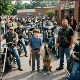 A 10-year-old boy offered $42 to a gang of scary bikers to hide his three-legged military dog from a cruel principal, and their response broke the internet.