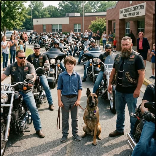 A 10-year-old boy offered $42 to a gang of scary bikers to hide his three-legged military dog from a cruel principal, and their response broke the internet.