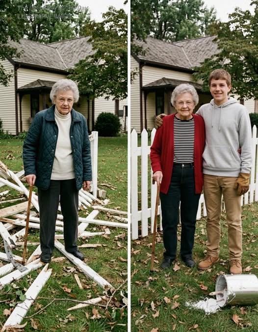My 14-Year-Old Son Repaired Our Elderly Neighbor’s Fence After the Storm – The Next Morning, Officers Arrived With a Note She’d Left for Him